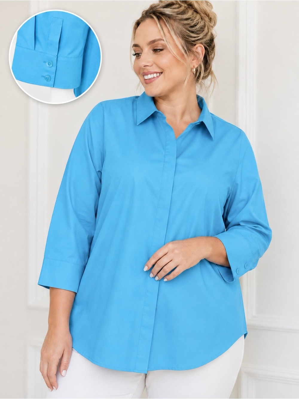 CHICO’S Button Down Shirt Stain Shield No-Iron  3/4 Sleeves with 2 Buttons Cuff